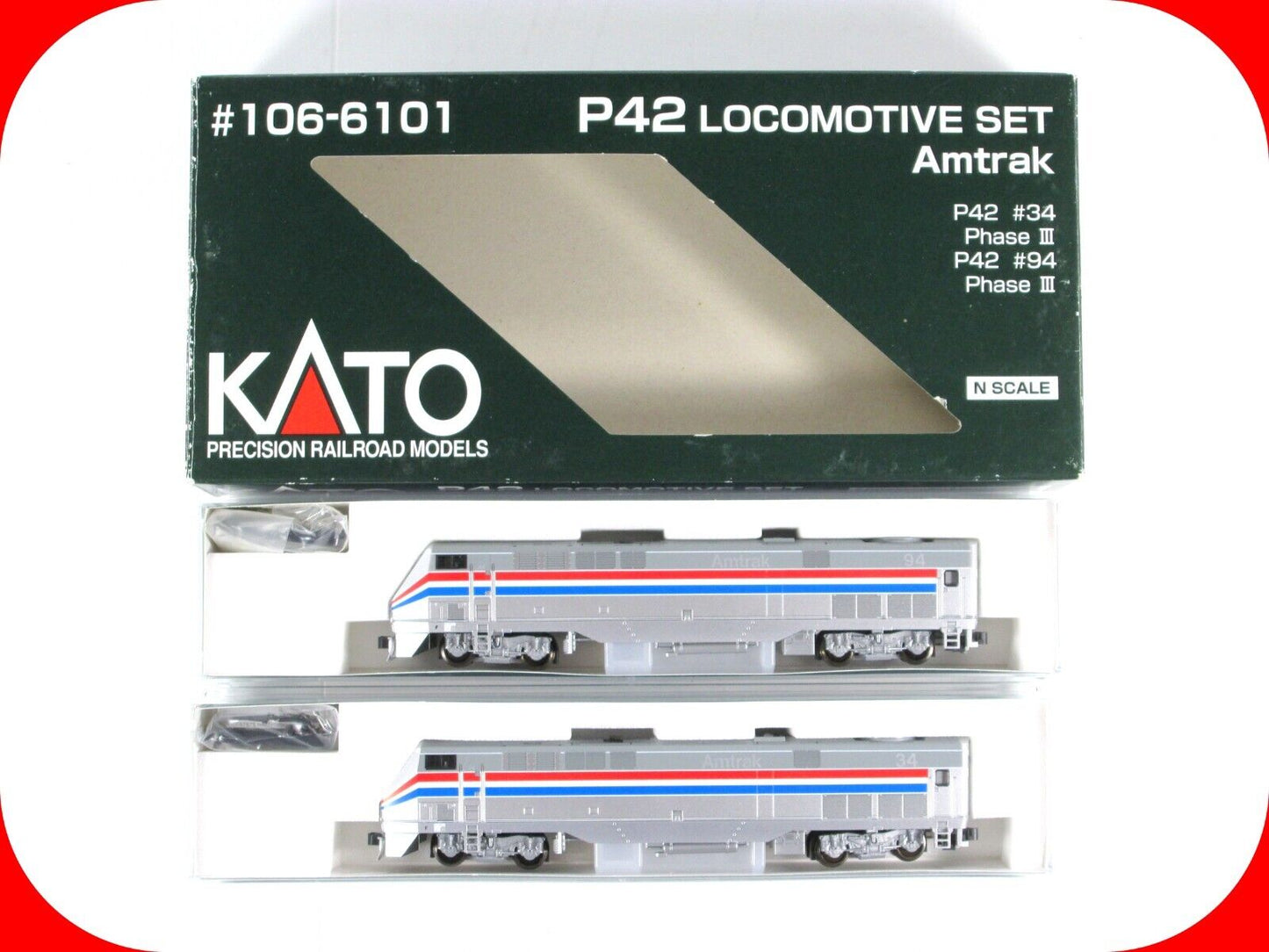 N Scale ***AMTRAK*** Phase III P42 Locomotive Set #34,94 -Kato 176-6101, DCC Rdy