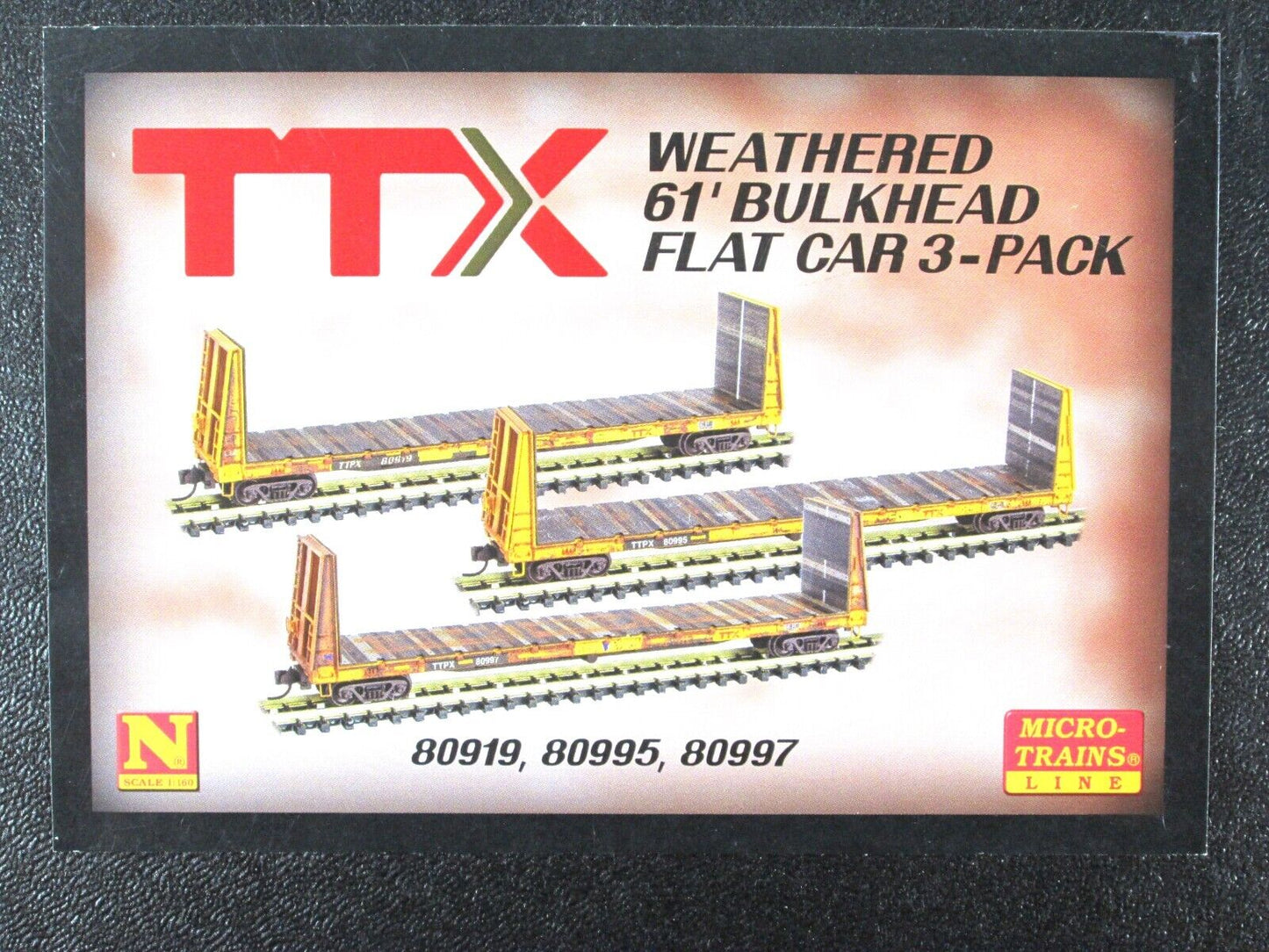 N Scale TTX WEATHERED 61' Bulkhead Flat Car 3-Pack Set - Micro Trains 993 05 560