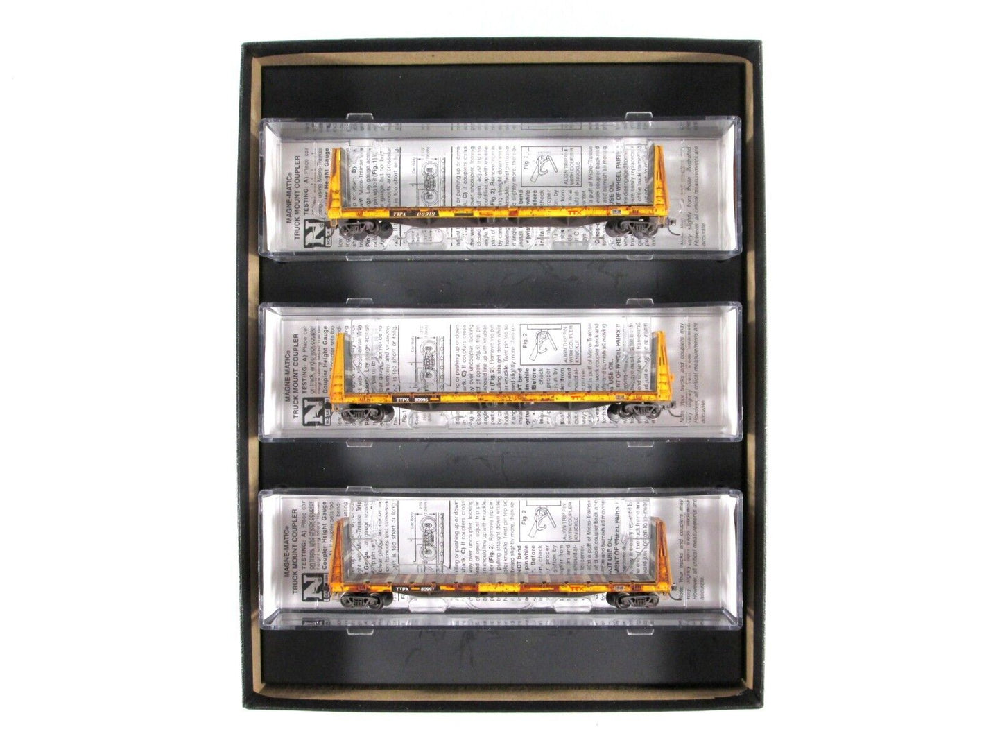 N Scale TTX WEATHERED 61' Bulkhead Flat Car 3-Pack Set - Micro Trains 993 05 560