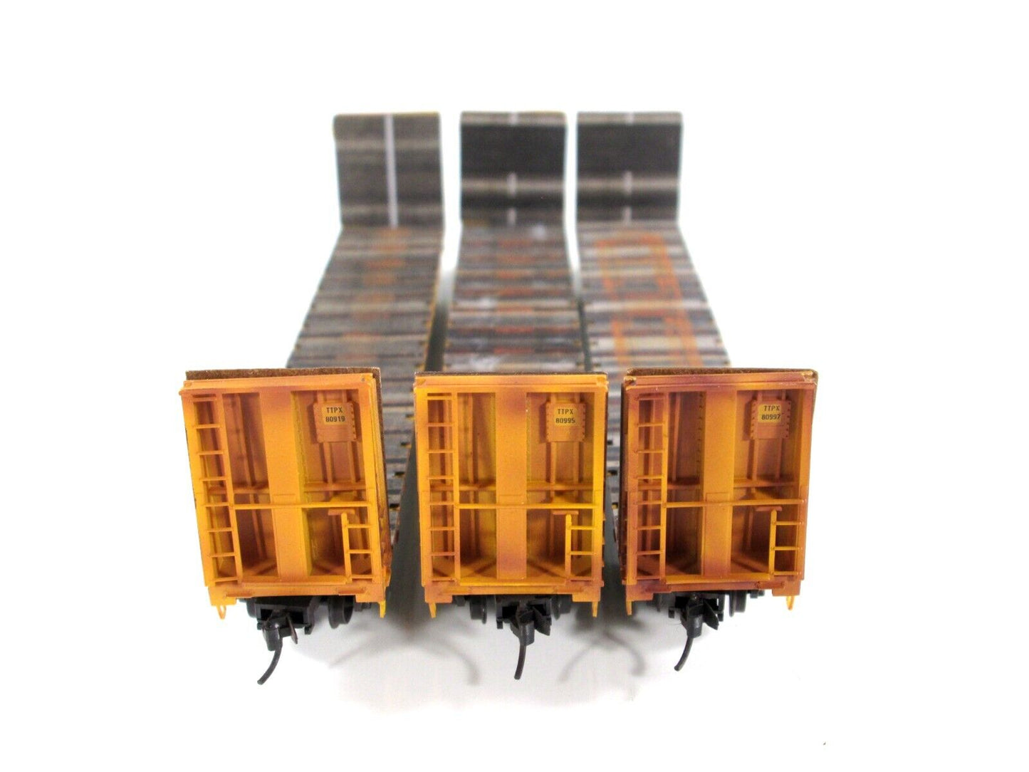 N Scale TTX WEATHERED 61' Bulkhead Flat Car 3-Pack Set - Micro Trains 993 05 560