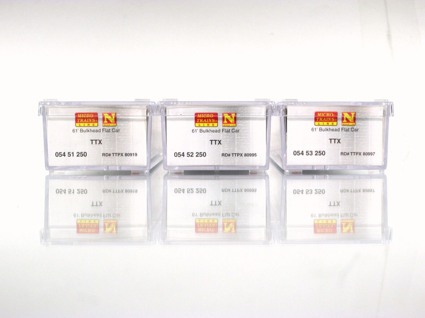 N Scale TTX WEATHERED 61' Bulkhead Flat Car 3-Pack Set - Micro Trains 993 05 560