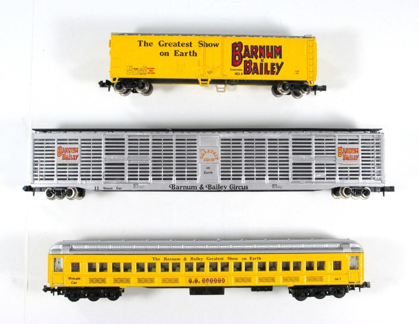 N Scale ***BARNUM & BAILEY*** 3-Car *CIRCUS* Set, Custom by AK-SAR-BEN ***RARE**