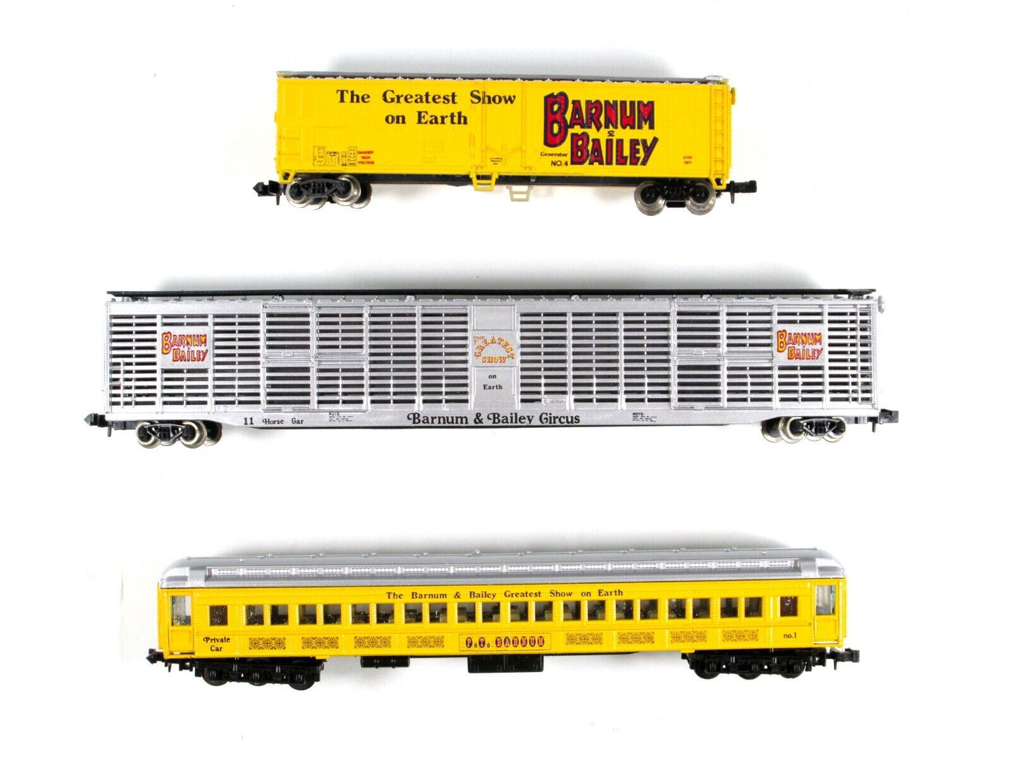 N Scale ***BARNUM & BAILEY*** 3-Car *CIRCUS* Set, Custom by AK-SAR-BEN ***RARE**