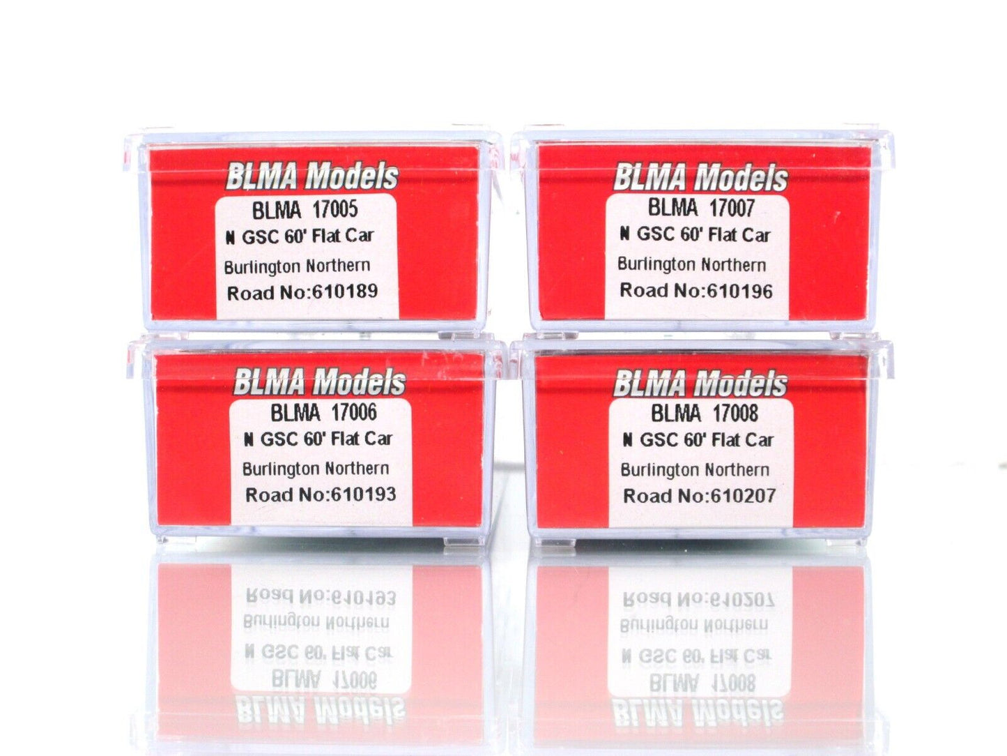 N Scale ***BURLINGTON NORTHERN*** GSC 60' Flat Car 4-Pack Set -BLMA Models *RARE