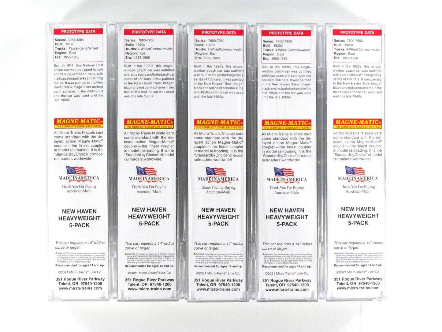 N Scale NEW HAVEN Heavyweight Passenger Car 5-Pack Set - Micro Trains 99302110