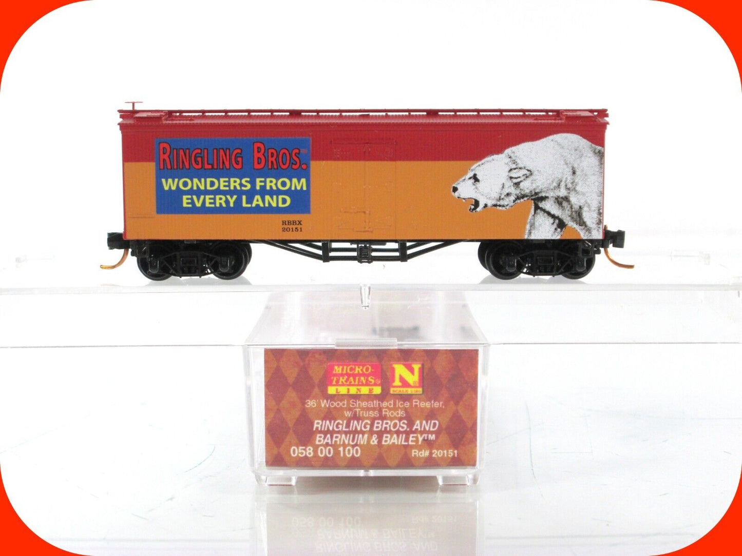 N Scale ***RINGLING CIRCUS*** Polar Bear Box Car #20151 -- Micro Trains 05800100