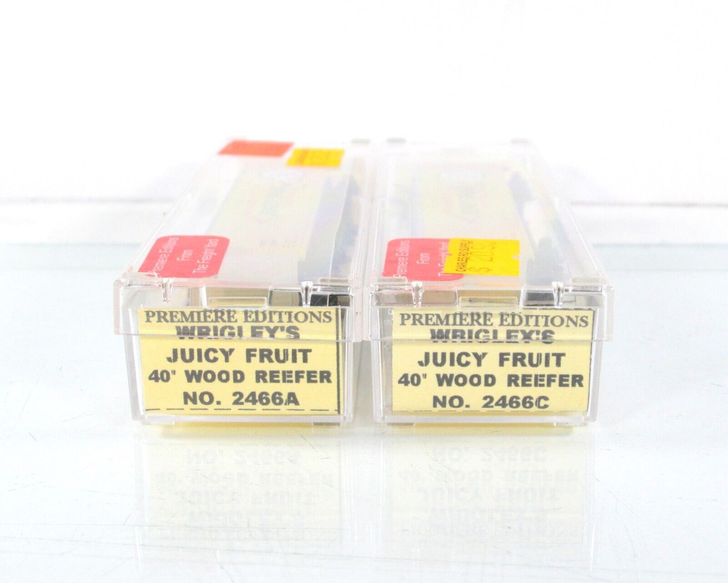 N Scale ***JUICY FRUIT*** Reefer 2-Pack Set - Premiere Editions 2466, MTL **RARE
