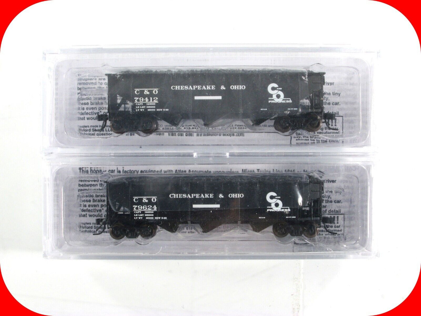 N Scale **CHESAPEAKE & OHIO** 3-Bay Hopper Set w/ Coal Loads ----- Bluford 73252