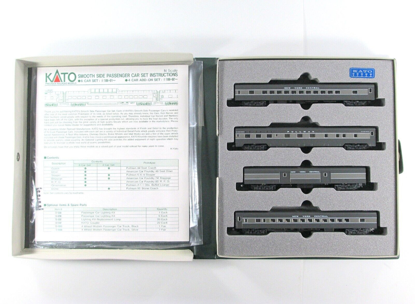 N Scale **NEW YORK CENTRAL** Smoothside Passenger Car 4-Pack Set -- Kato 106-023