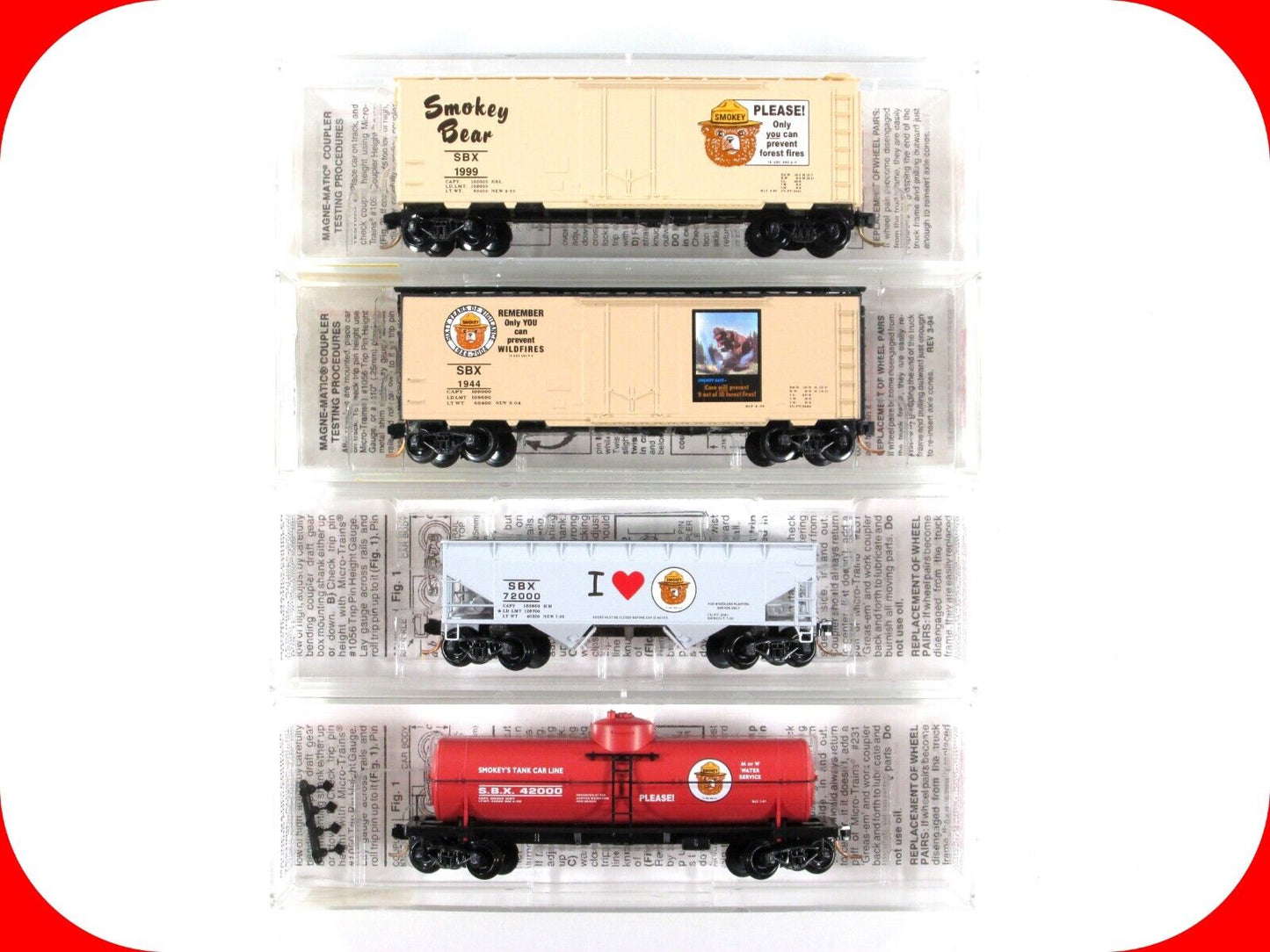 N Scale **SMOKEY BEAR** MoW Forest Fire Prevention 4-Car Set, SBX - Micro Trains