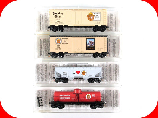 N Scale **SMOKEY BEAR** MoW Forest Fire Prevention 4-Car Set, SBX - Micro Trains