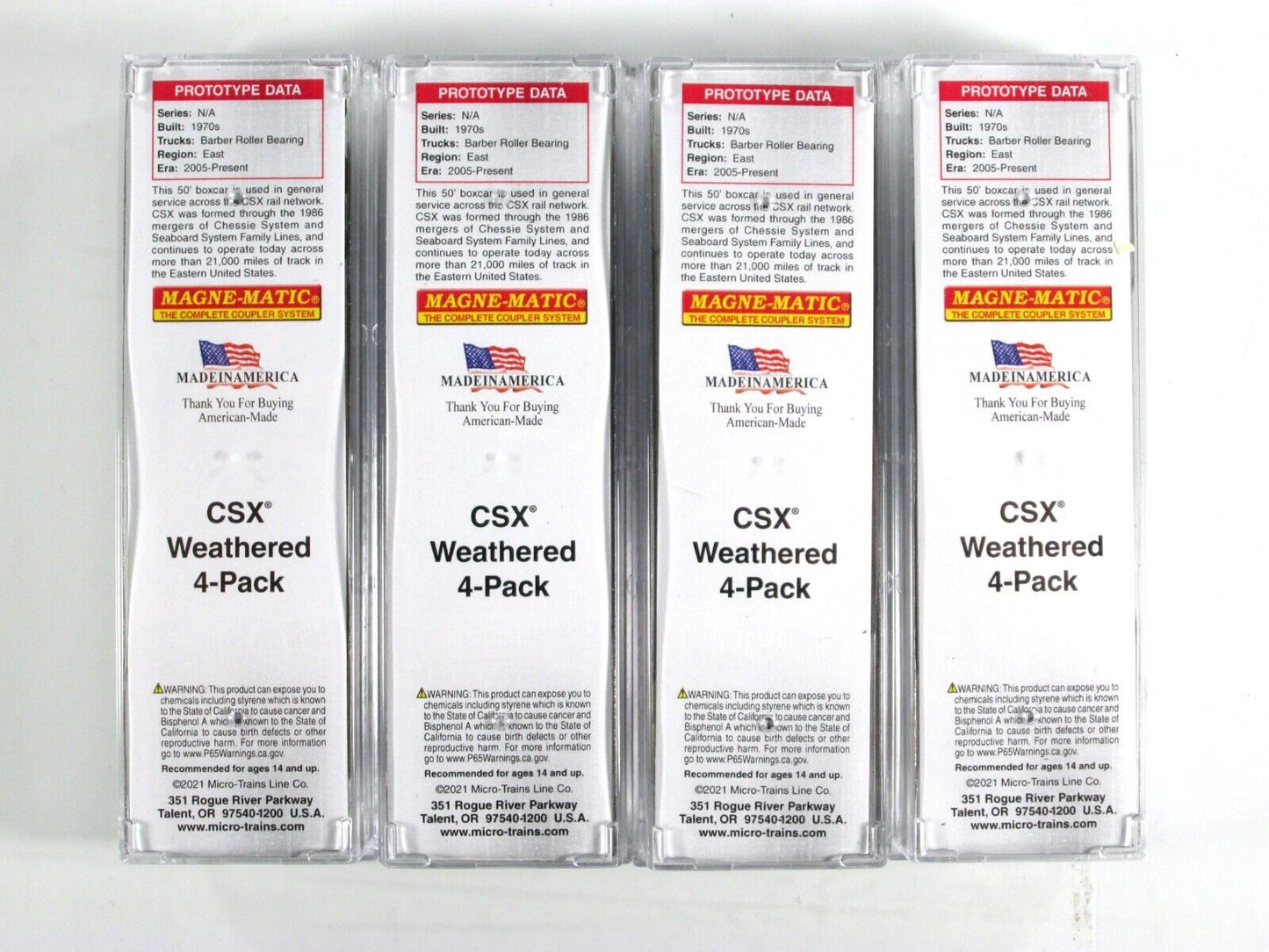 N Scale *CSX* Weathered & Graffiti 50' Box Car 4-Pack Set -Micro Trains 99305980