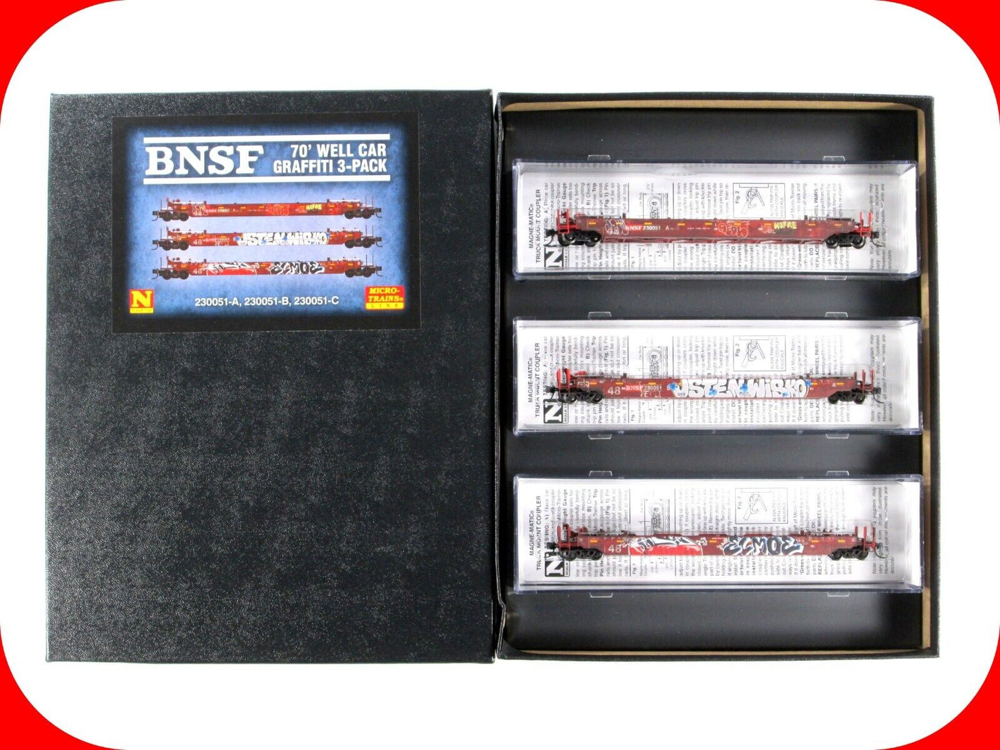 N Scale **BNSF** Weathered & Graffiti 70' Well Car 3-Set - Micro Trains 99305780