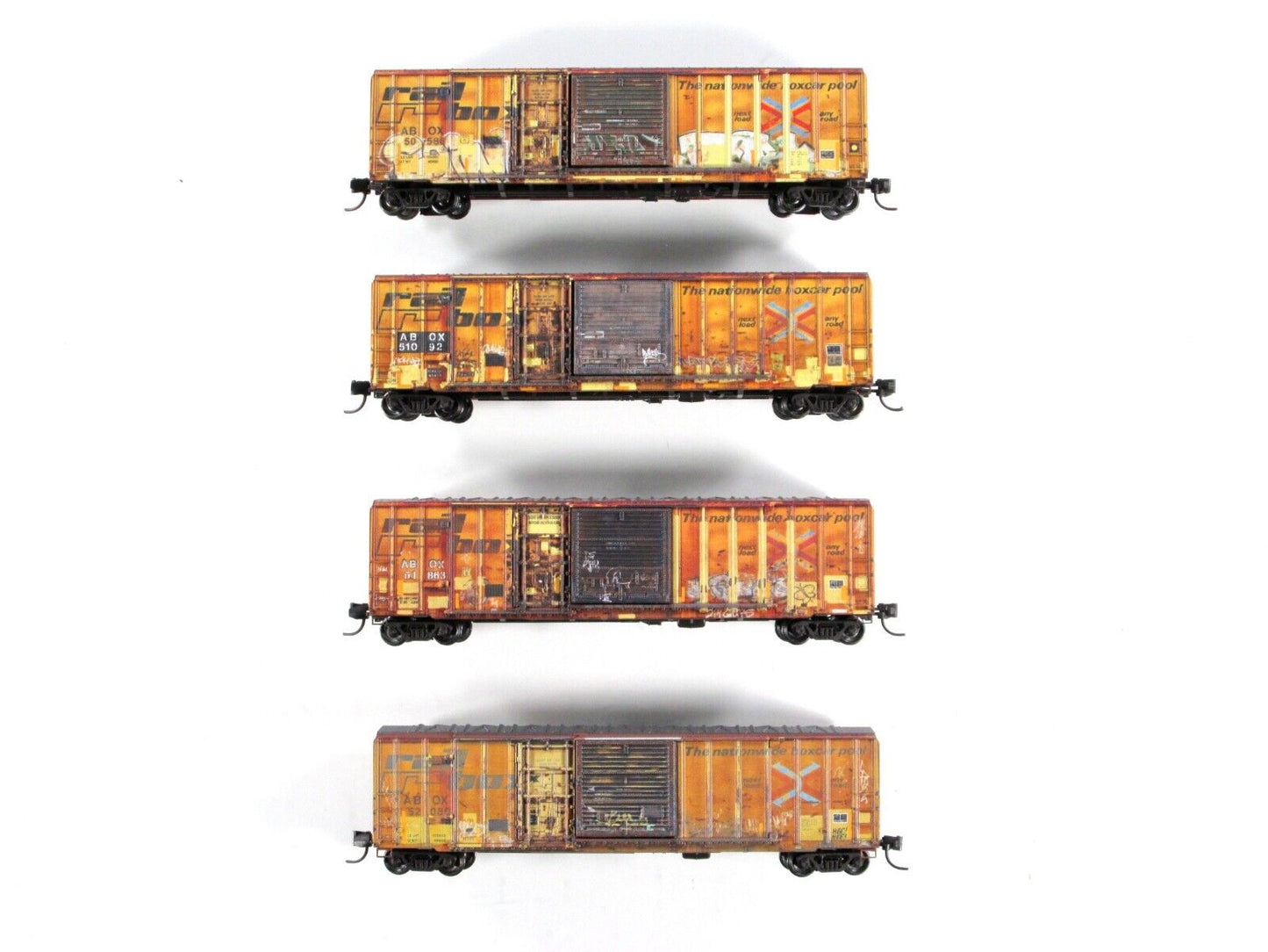N Scale **RAILBOX** Weathered & Graffiti Box Car 4-Pack -- Micro Trains 99305910