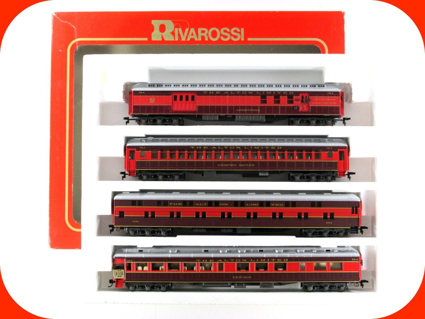 HO Scale ***CHICAGO ALTON*** 1920s Heavyweight Passenger Set B -- Rivarossi 6913