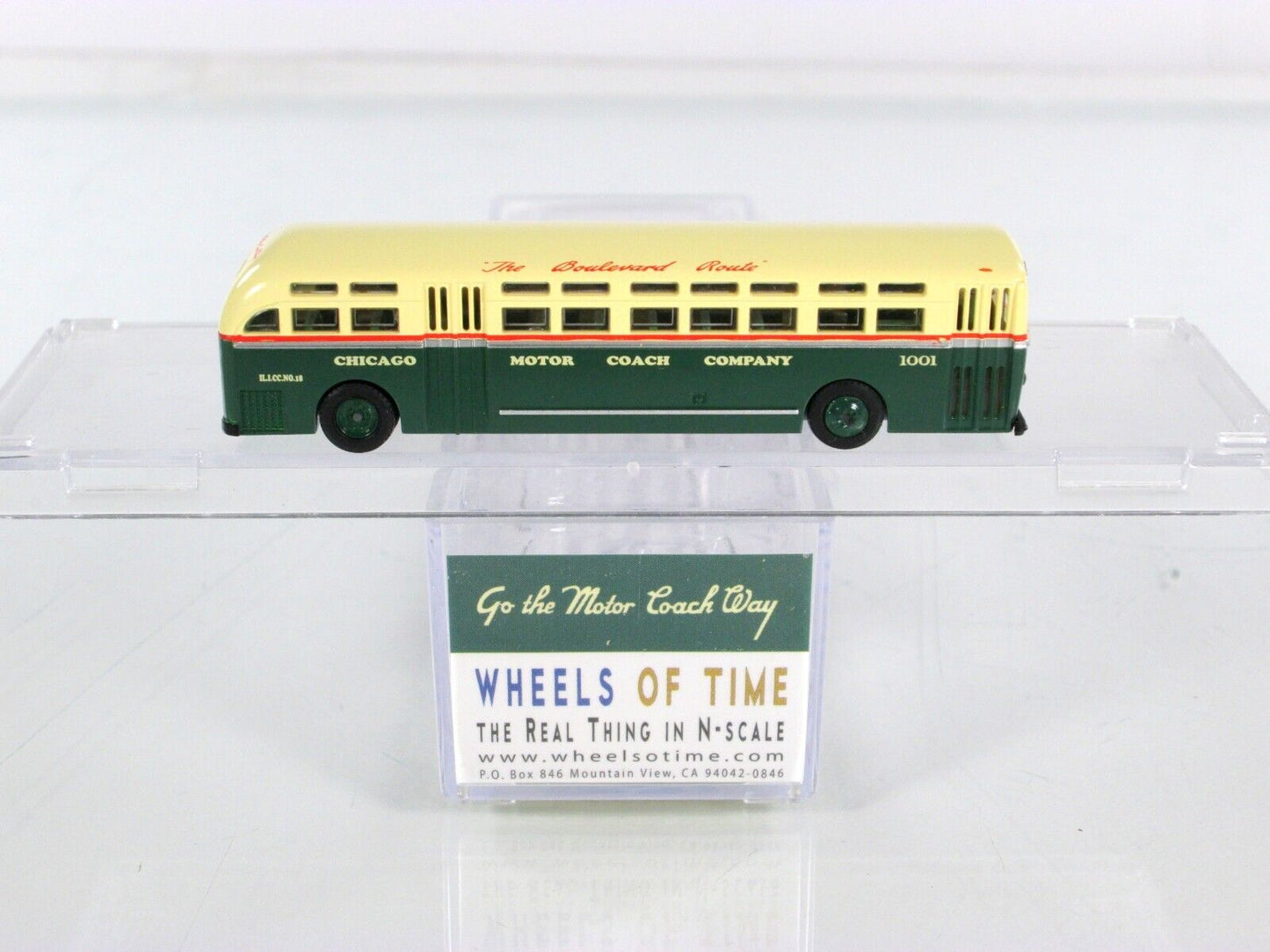 N Scale **CHICAGO MOTOR COACH** The Boulevard Route #1001 - WHEELS of TIME 90686
