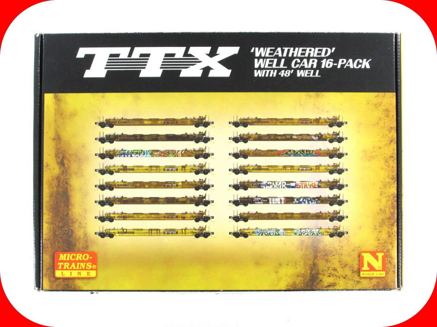 N Scale ***TTX*** Weathered Well Car 16-Pack Set 48' Well, Micro Trains 99301765