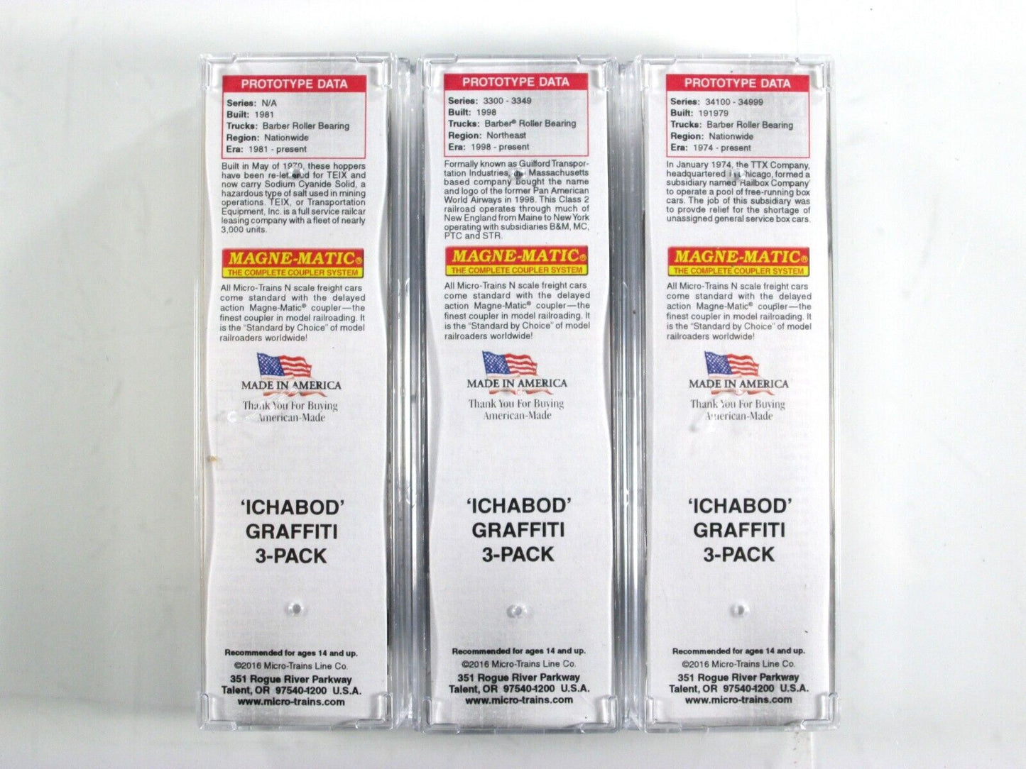 N Scale **ICHABOD** Weathered & Graffiti Car 3-Pack Set -- Micro Trains 99305350