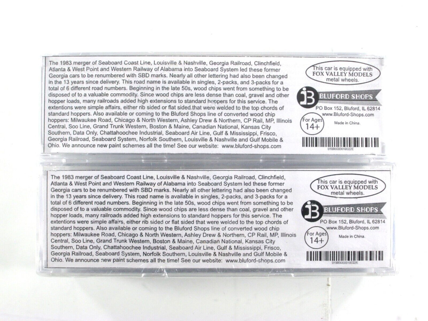 N Scale **SEABOARD** Woodchip Hopper 2-Pack Set w/ Loads - SBD  -- Bluford 18022