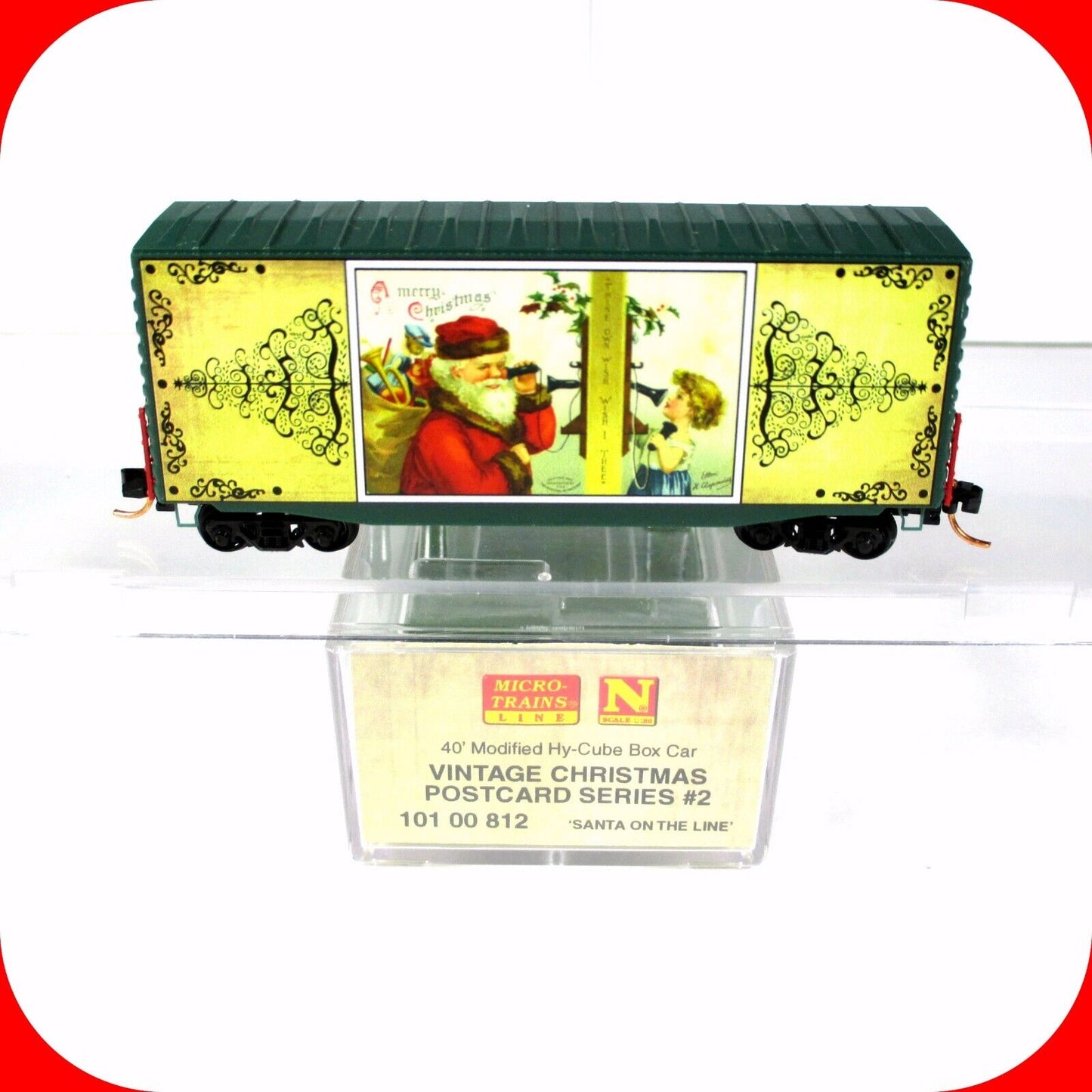 N Scale VINTAGE CHRISTMAS POSTCARD **Santa On The Line** Box Car -- MTL 10100812