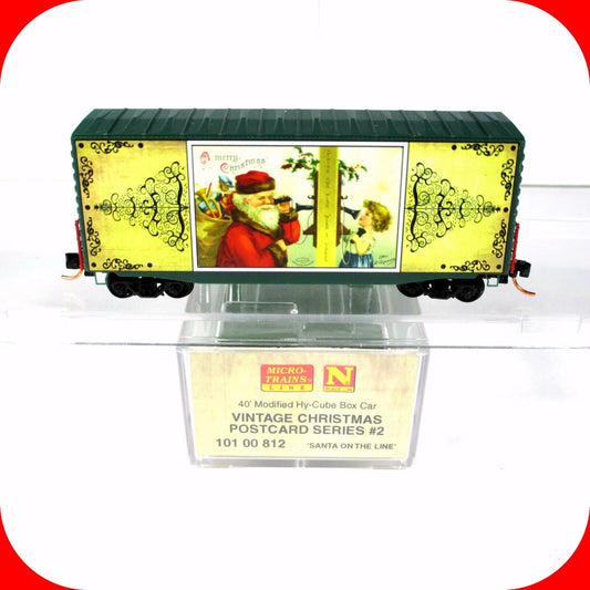 N Scale VINTAGE CHRISTMAS POSTCARD **Santa On The Line** Box Car -- MTL 10100812