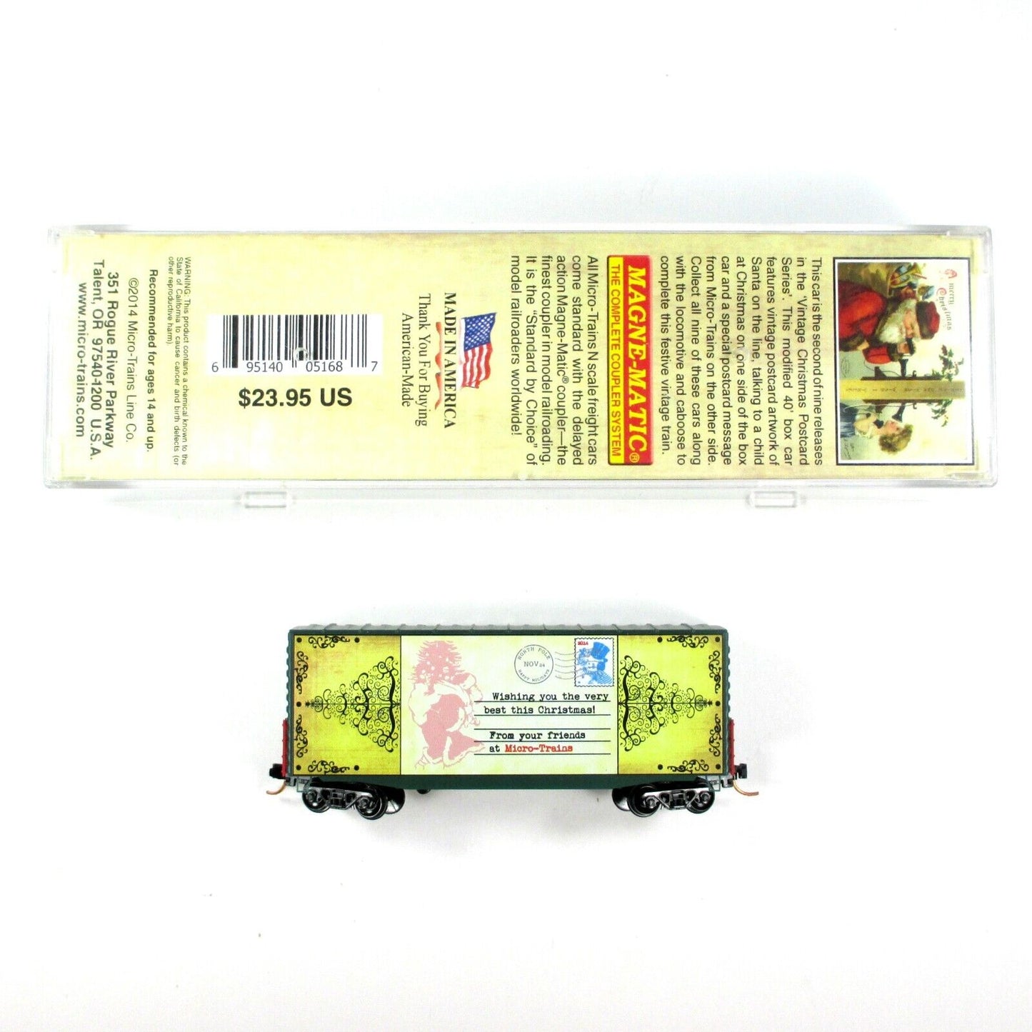 N Scale VINTAGE CHRISTMAS POSTCARD **Santa On The Line** Box Car -- MTL 10100812