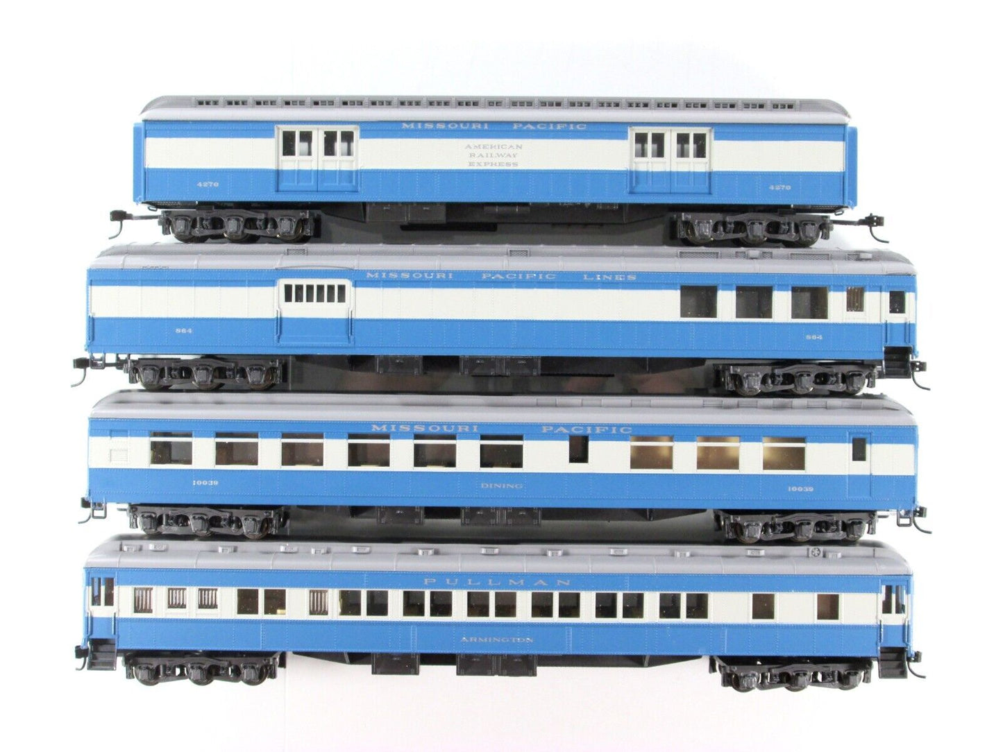 HO Scale *MISSOURI PACIFIC* 1920s Passenger Set A, Rivarossi 6896, Knuckle Cplrs