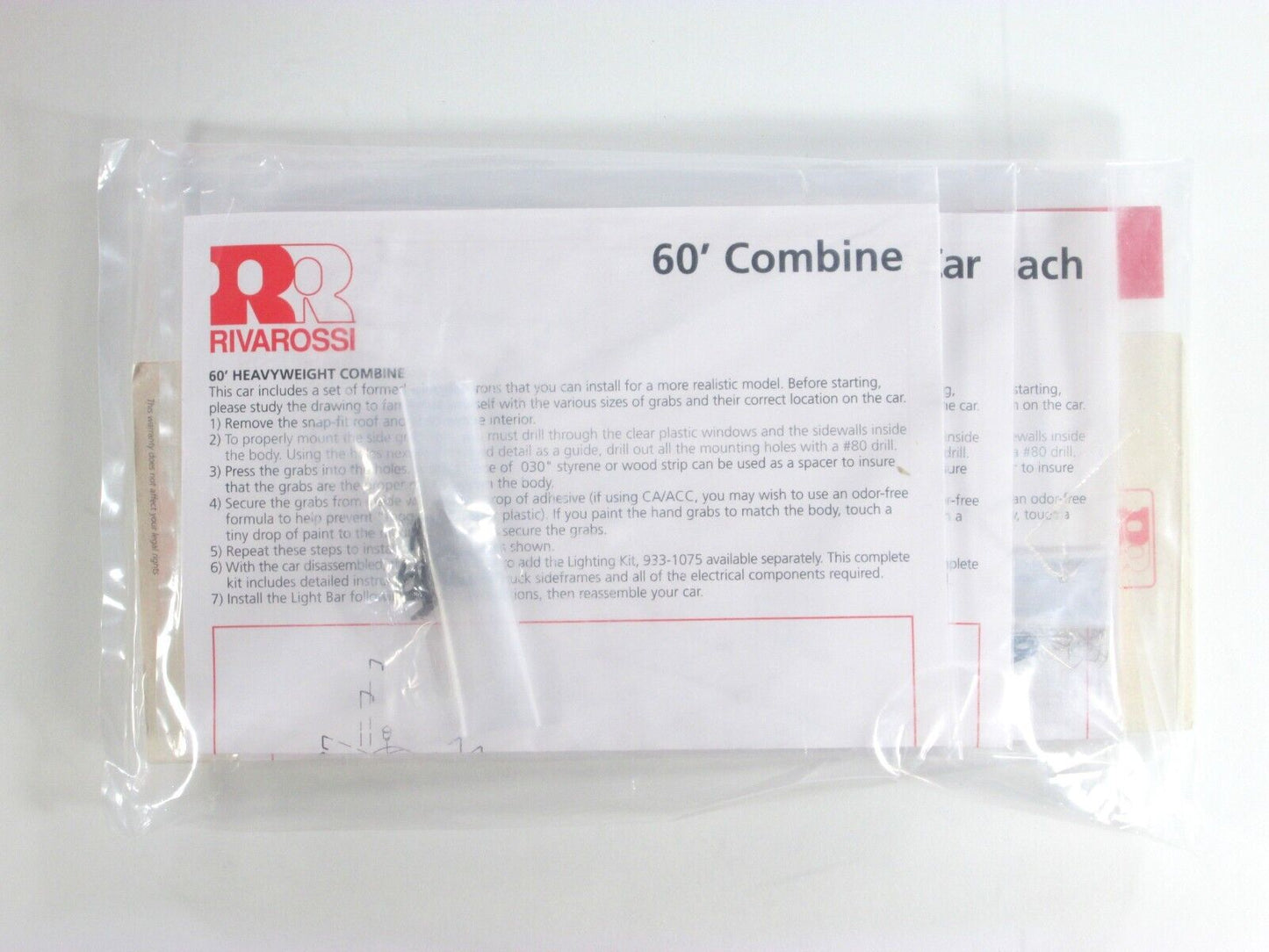 HO Scale **GREAT NORTHERN** 60' Passenger Set - Rivarossi RT600222, Knuckle Cplr