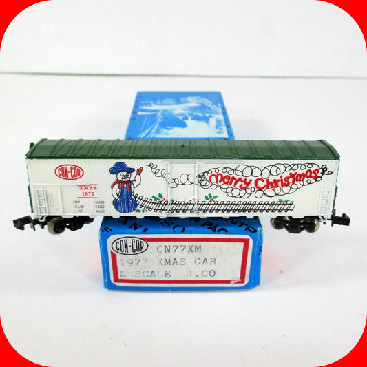 N Scale MERRY CHRISTMAS 50' Single Door Steel Box Car XMAS 1977 - Con-Cor CN77XM