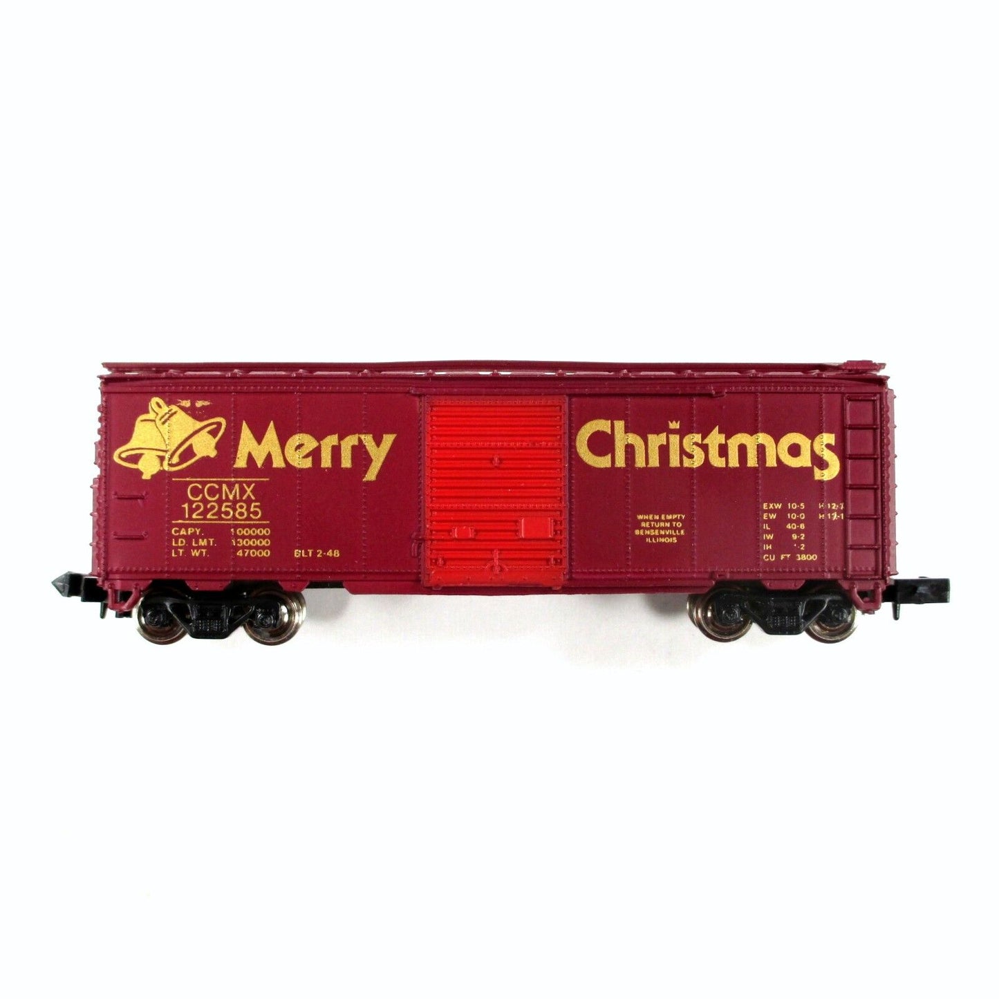 N Scale MERRY CHRISTMAS 40' Single Door Steel Box Car 1985 - Con-Cor 0001-008502