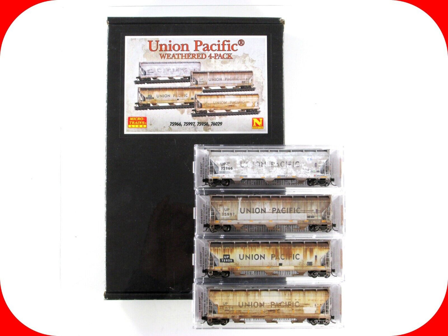 N Scale ***UNION PACIFIC*** Weathered Hopper 4-Pack Set -- Micro Trains 98305052