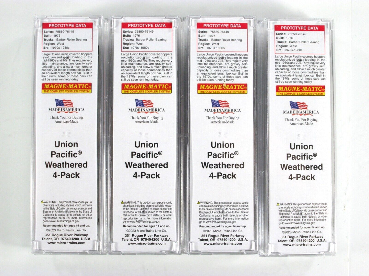 N Scale ***UNION PACIFIC*** Weathered Hopper 4-Pack Set -- Micro Trains 98305052