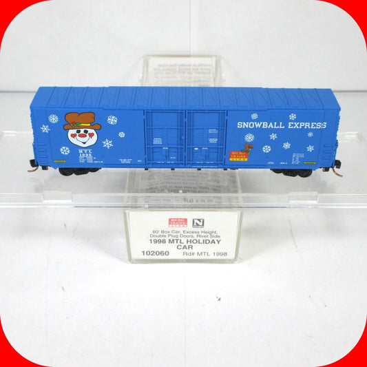 N Scale ***SNOWBALL EXPRESS*** 60' CHRISTMAS Box Car 1998 -- Micro Trains 102060