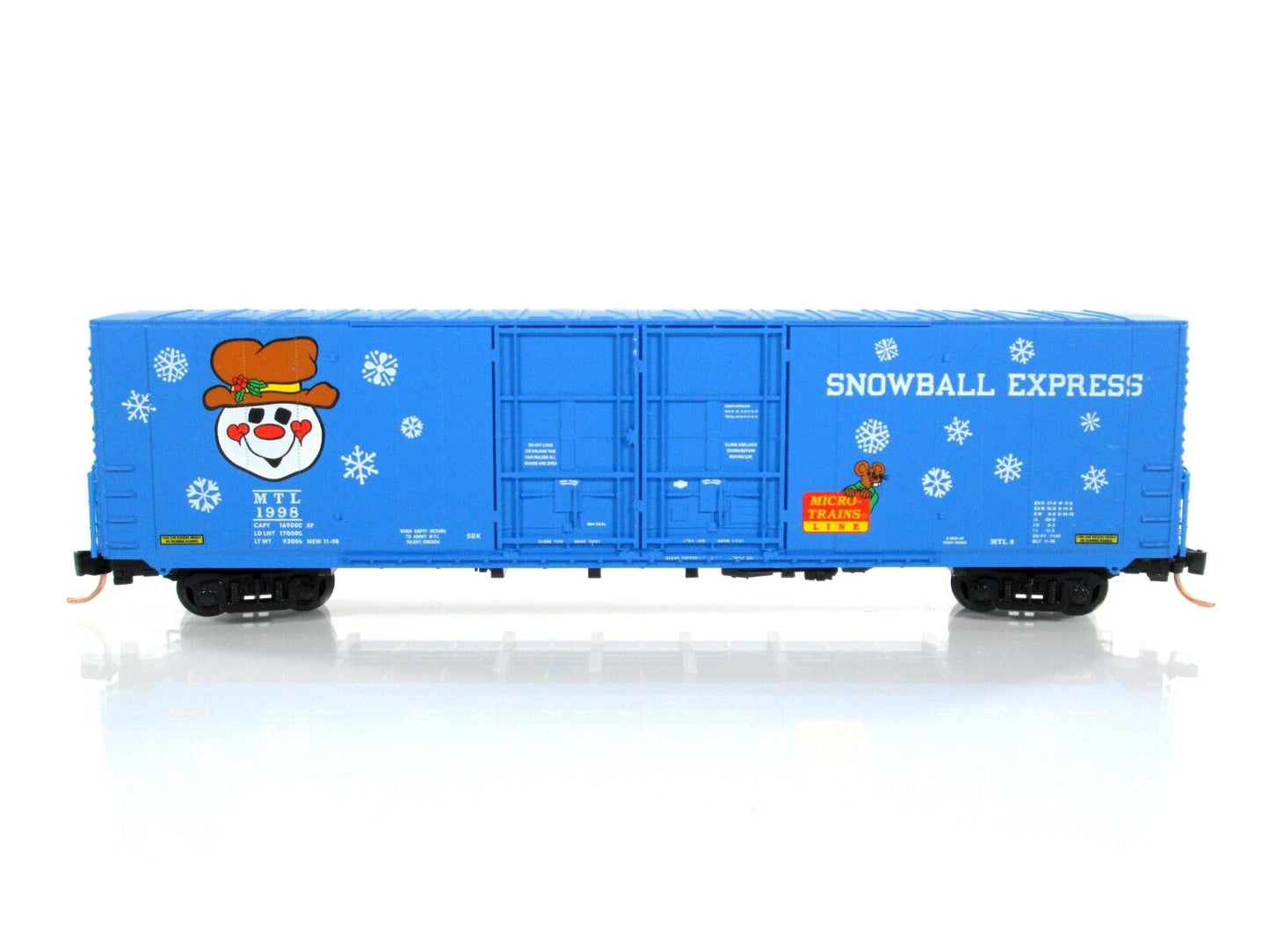 N Scale ***SNOWBALL EXPRESS*** 60' CHRISTMAS Box Car 1998 -- Micro Trains 102060