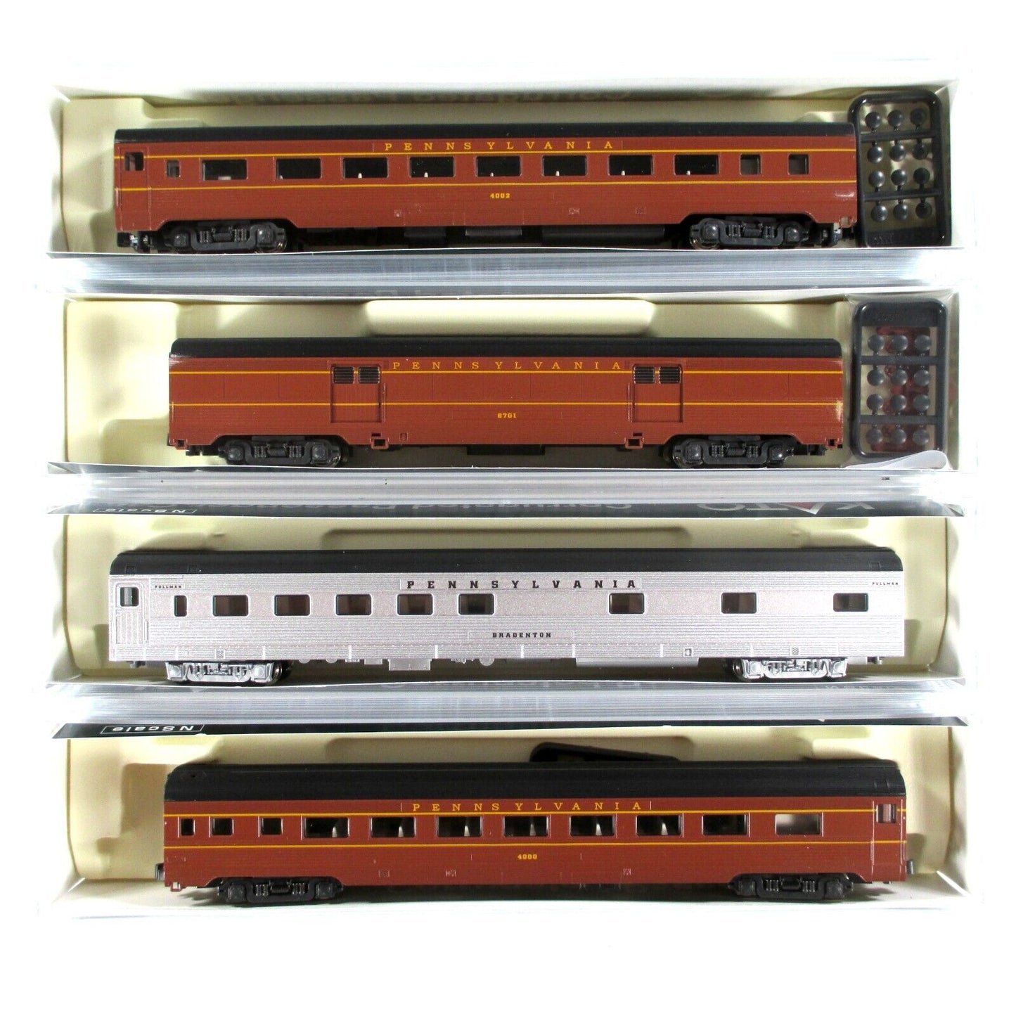 N Scale ***PENNSYLVANIA*** Corrugated Passenger Car 4-Pack Set C - Kato 106-1701