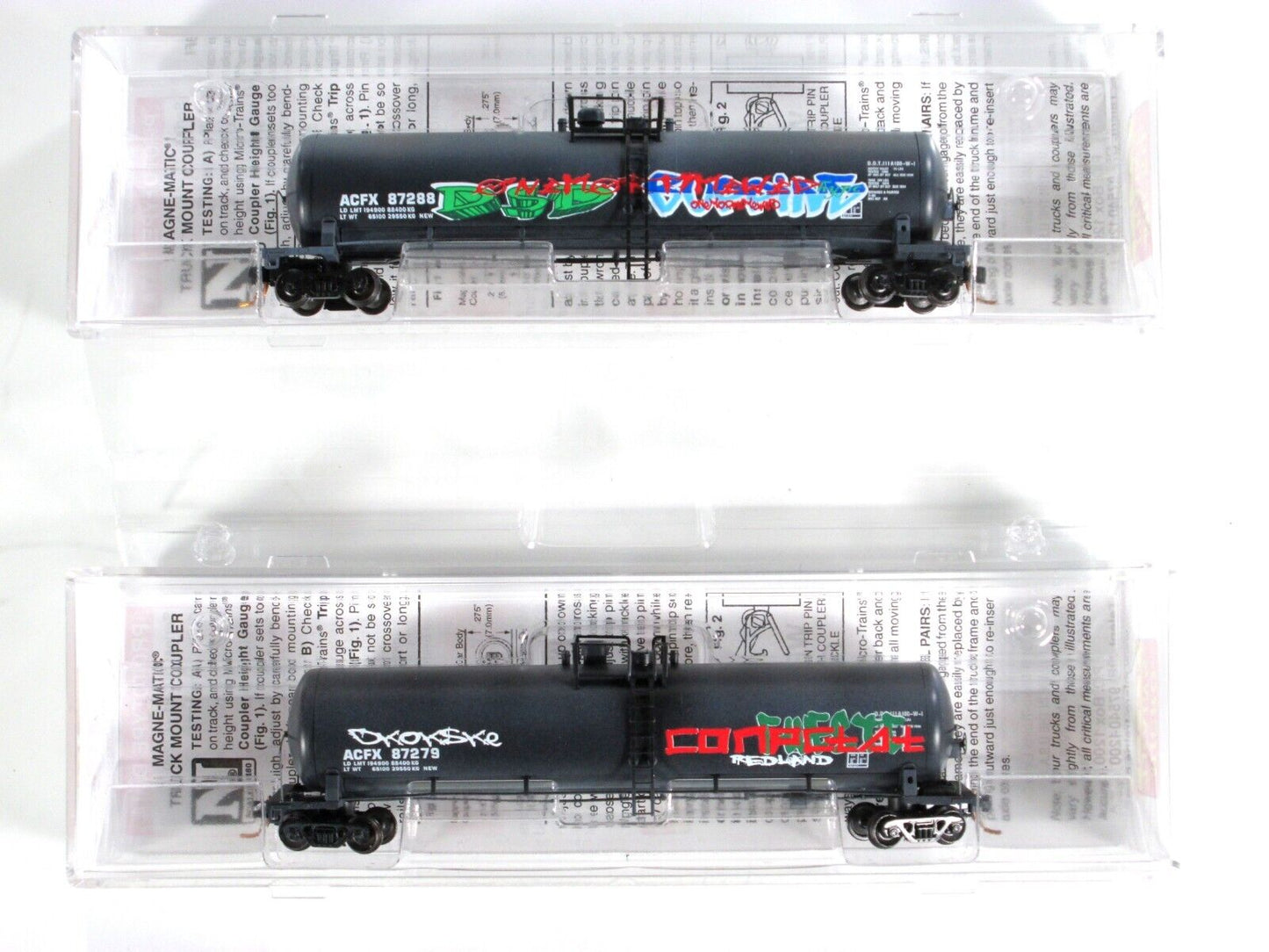 N Scale **ACFX** Weathered & Graffiti 56' Tank 2-Car Set - Micro Trains 99305060