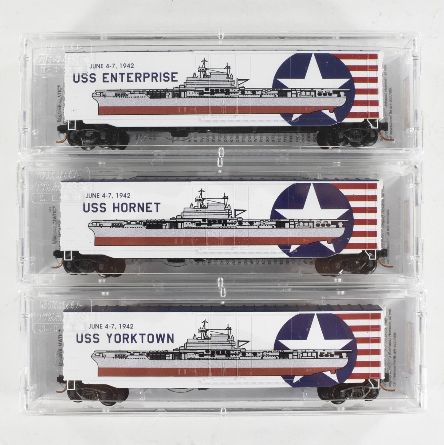 N Scale ***BATTLE of MIDWAY*** WWII Aircraft Carrier 7-Box Car Set -Micro Trains
