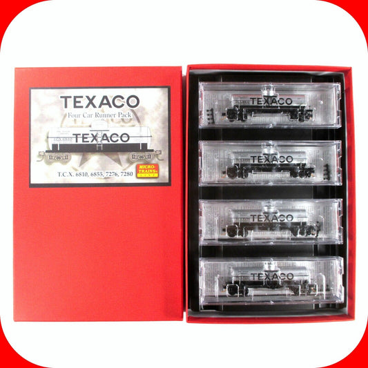 N Scale ***TEXACO*** Tanker Set, #6810, 6855, 7276, 7280 - Micro Trains 99300008