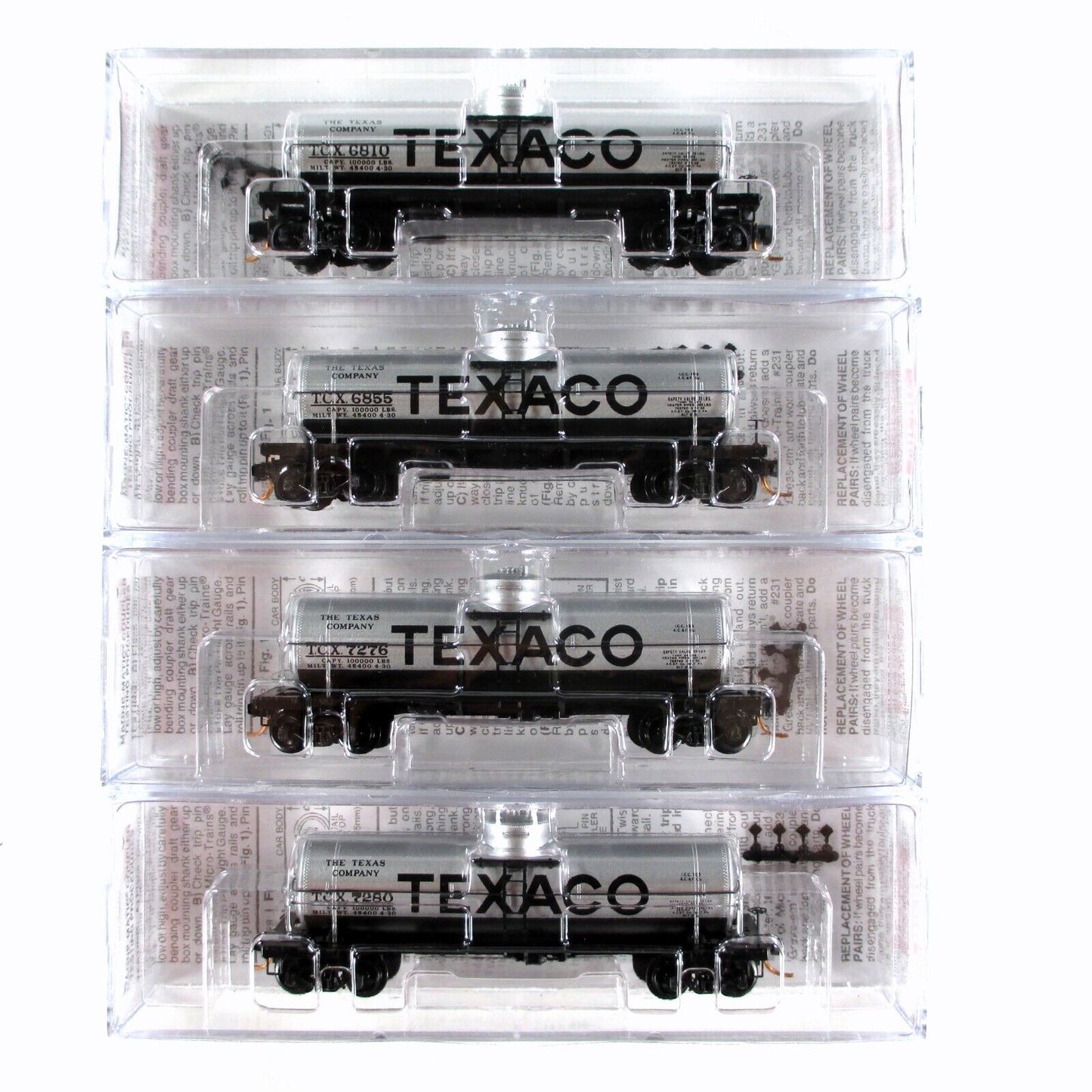 N Scale ***TEXACO*** Tanker Set, #6810, 6855, 7276, 7280 - Micro Trains 99300008
