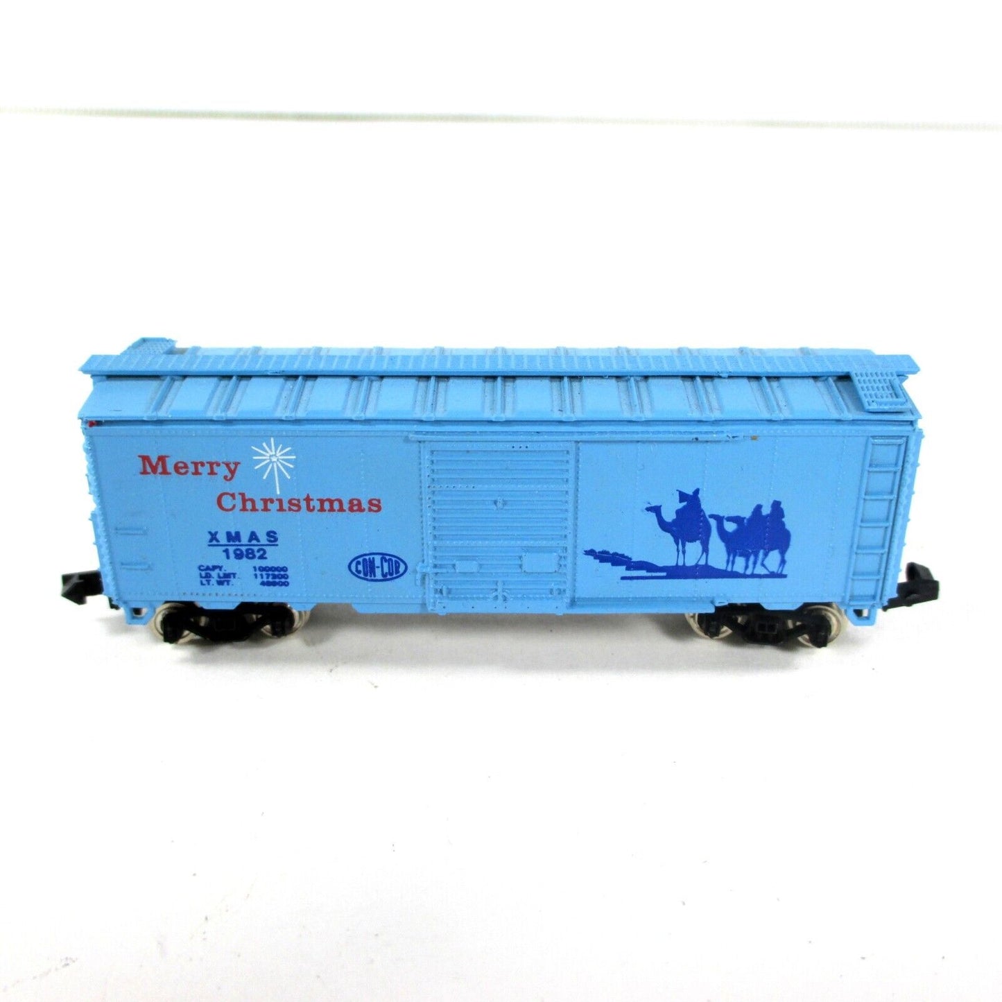 N Scale *MERRY CHRISTMAS* 40' Single Door Steel Box Car, XMAS 1982 -Con-Cor 8208