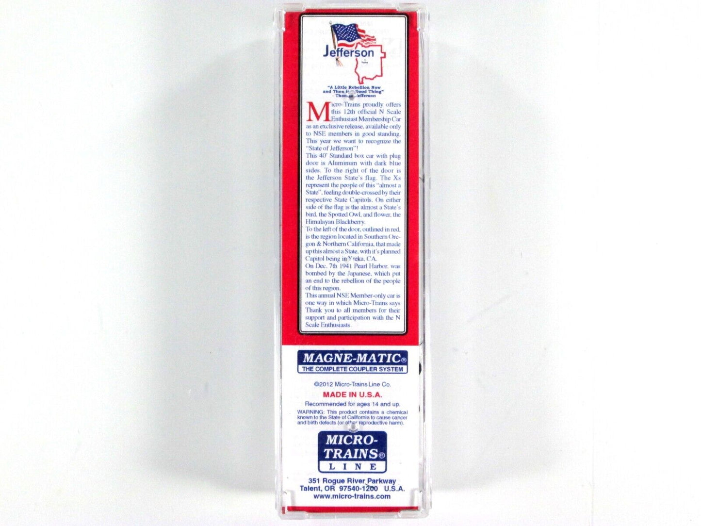 N Scale State of JEFFERSON 40' Box Car - JF 1941 -- Micro Trains NSE Special Run