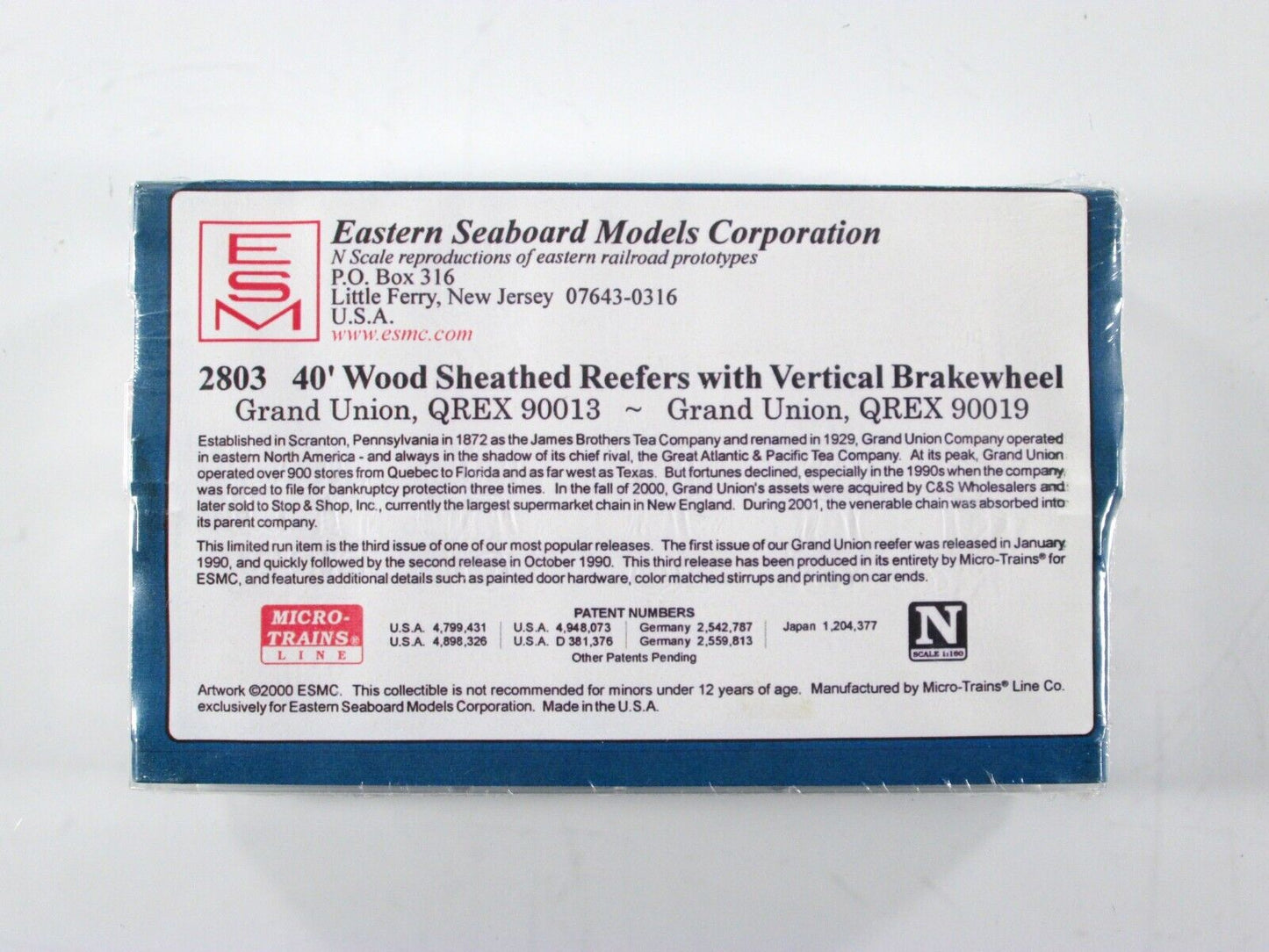 N Scale **GRAND UNION** 40' Reefer Set ---- Micro Trains / Eastern Seaboard 2803