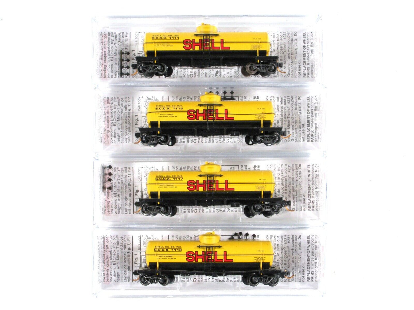 N Scale *SHELL* Tank Car Set SCCX 1111, 1115, 1117, 1118 - Micro Trains 99300007