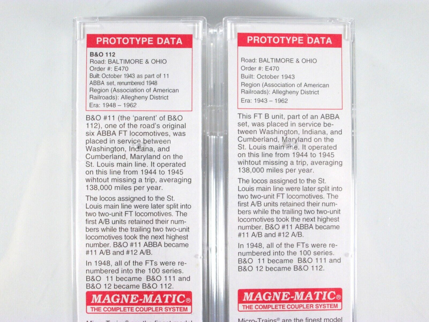 N Scale ***BALTIMORE & OHIO*** FT A/B Set #112 -- Micro Trains 99200061, DCC Rdy