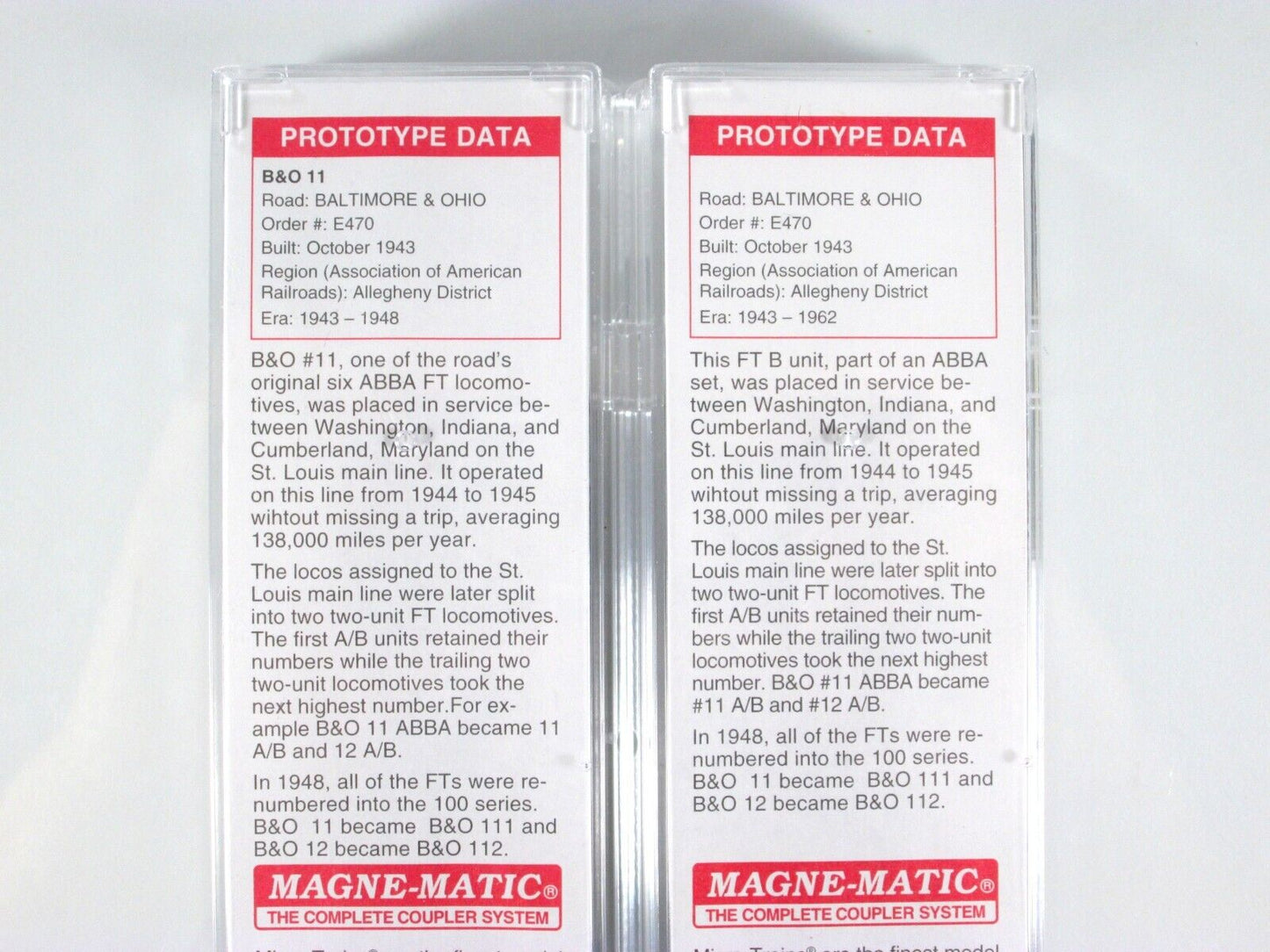 N Scale ***BALTIMORE & OHIO*** FT A/B Set #11 --- Micro Trains 99200062, DCC Rdy