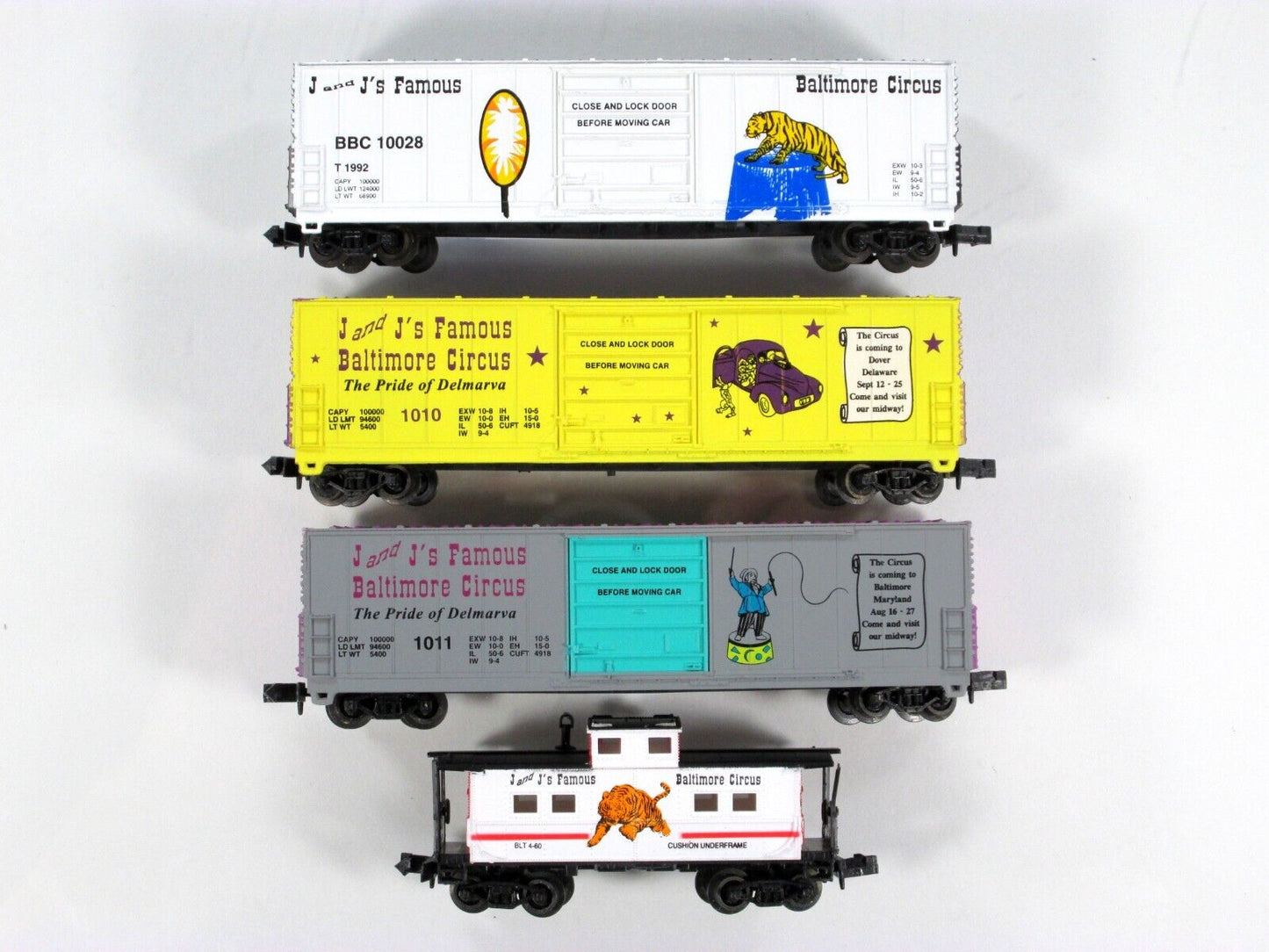 N Scale *** J & J *** Famous Baltimore CIRCUS Box Car & Caboose Set - Bev-Bel
