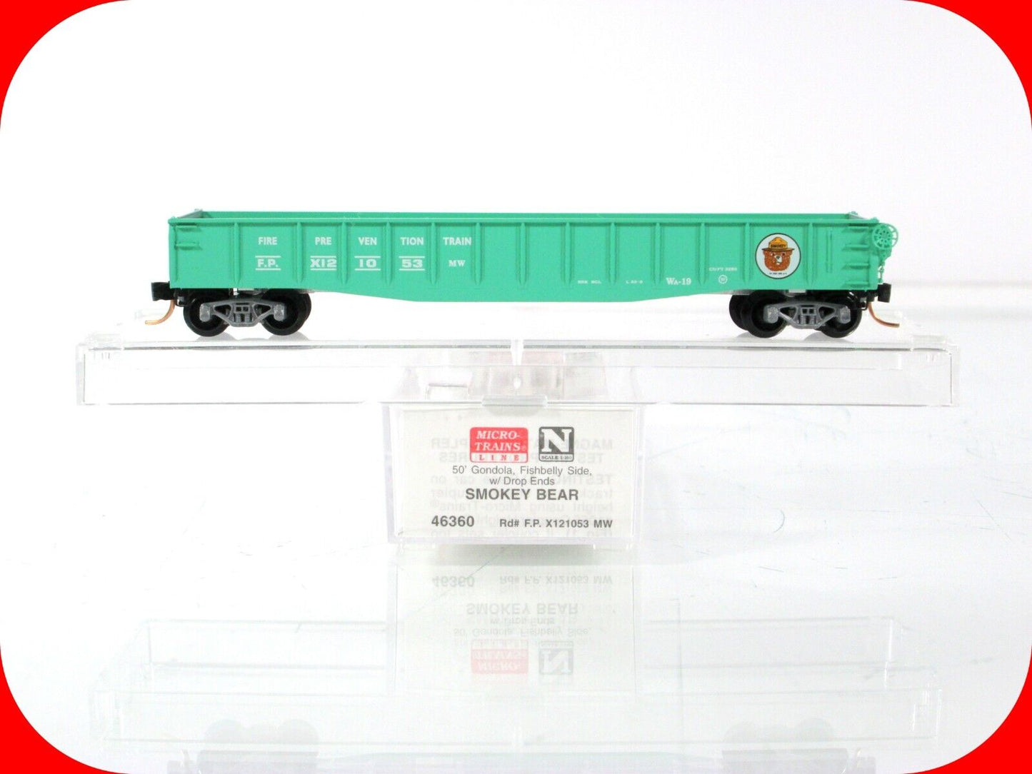 N Scale SMOKEY BEAR MoW Fire Prevention Gondola, FP X121053 - Micro Trains 46360