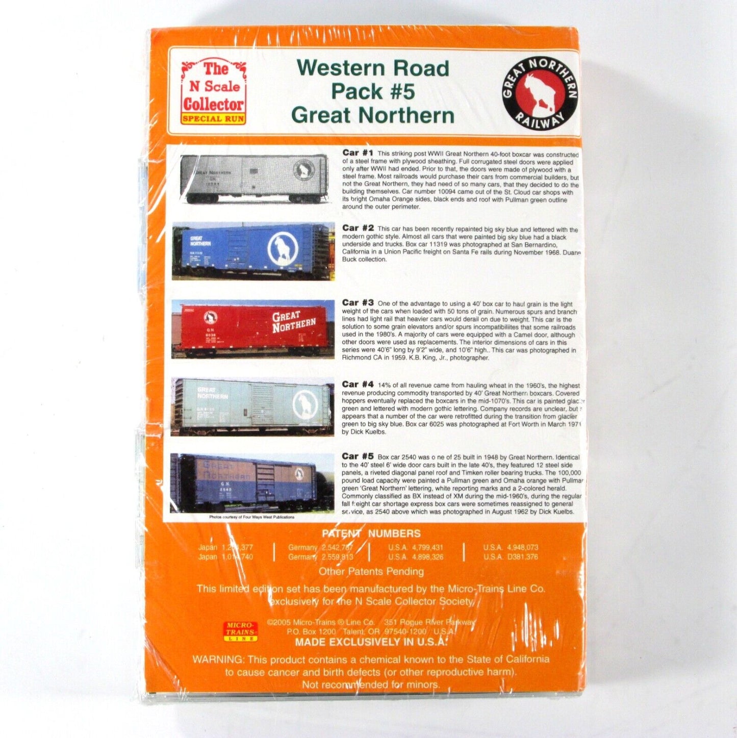 N Scale *GREAT NORTHERN* Western Road Box Car Pack #5 - Micro Trains Special Run