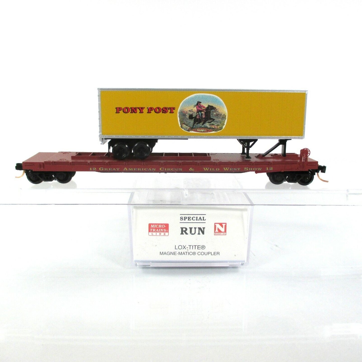 N Scale ***PONY POST*** Circus Trailer on 57' Flat Car #12 - MTL Lowell Smith #2