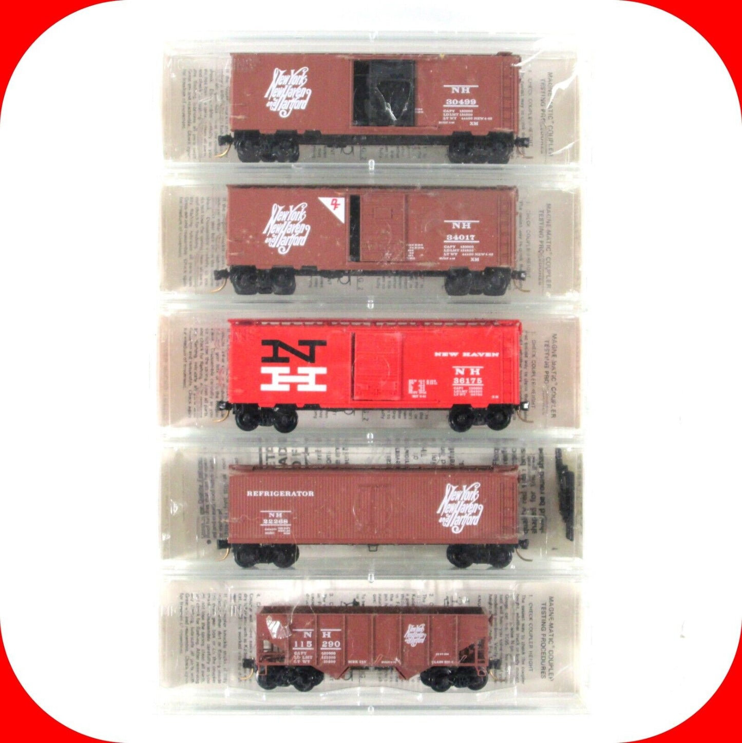 N Scale ***NEW HAVEN - NY NH HARTFORD*** 5-Pack - Kadee Micro Trains BLW Special